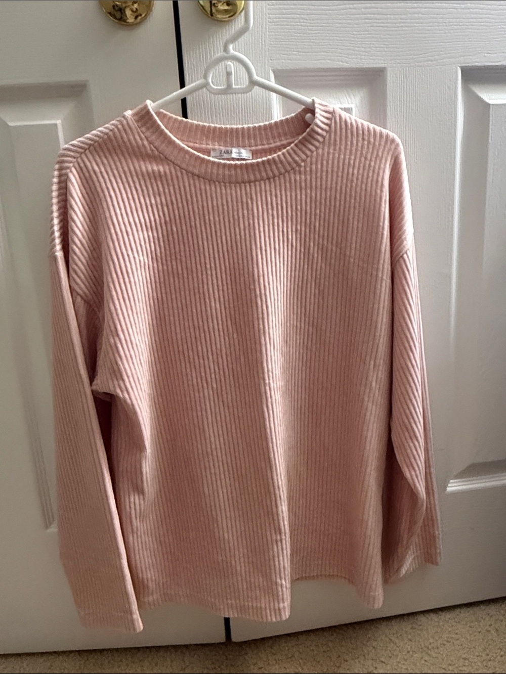 Zara Corduroy Crewneck Long Sleeve Top - Dusty Pink
